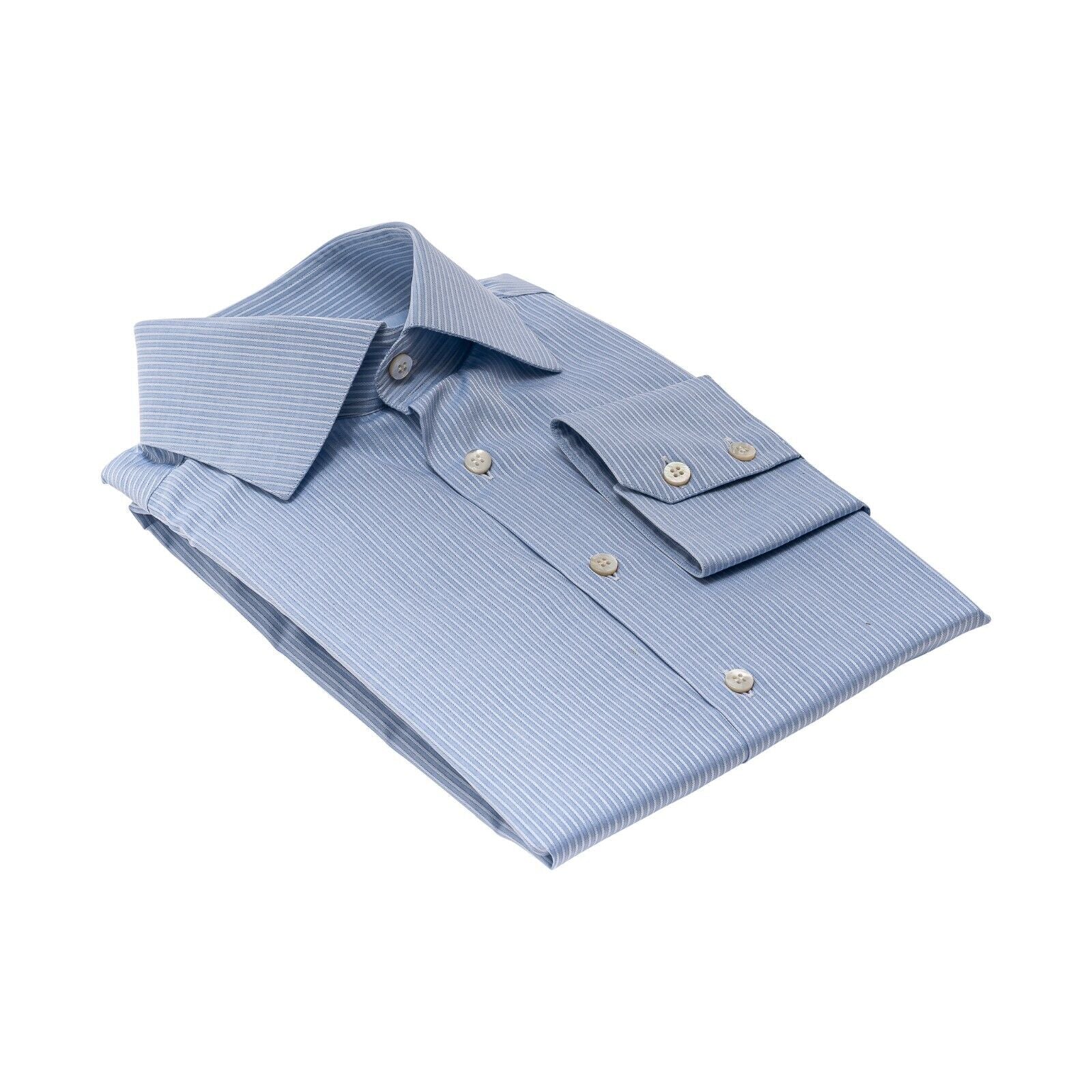 690$ LUXURY GERLIN Shirt Striped Blue ALUMO Cotton 16 - 41 7F BIJAN