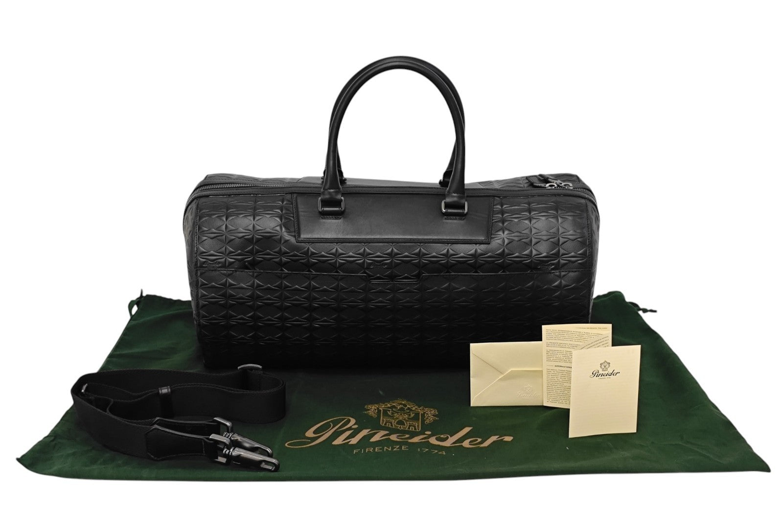 1550$ PINEIDER FIRENZE Embossed Empress Calf Large Duffle Bag Travel Black
