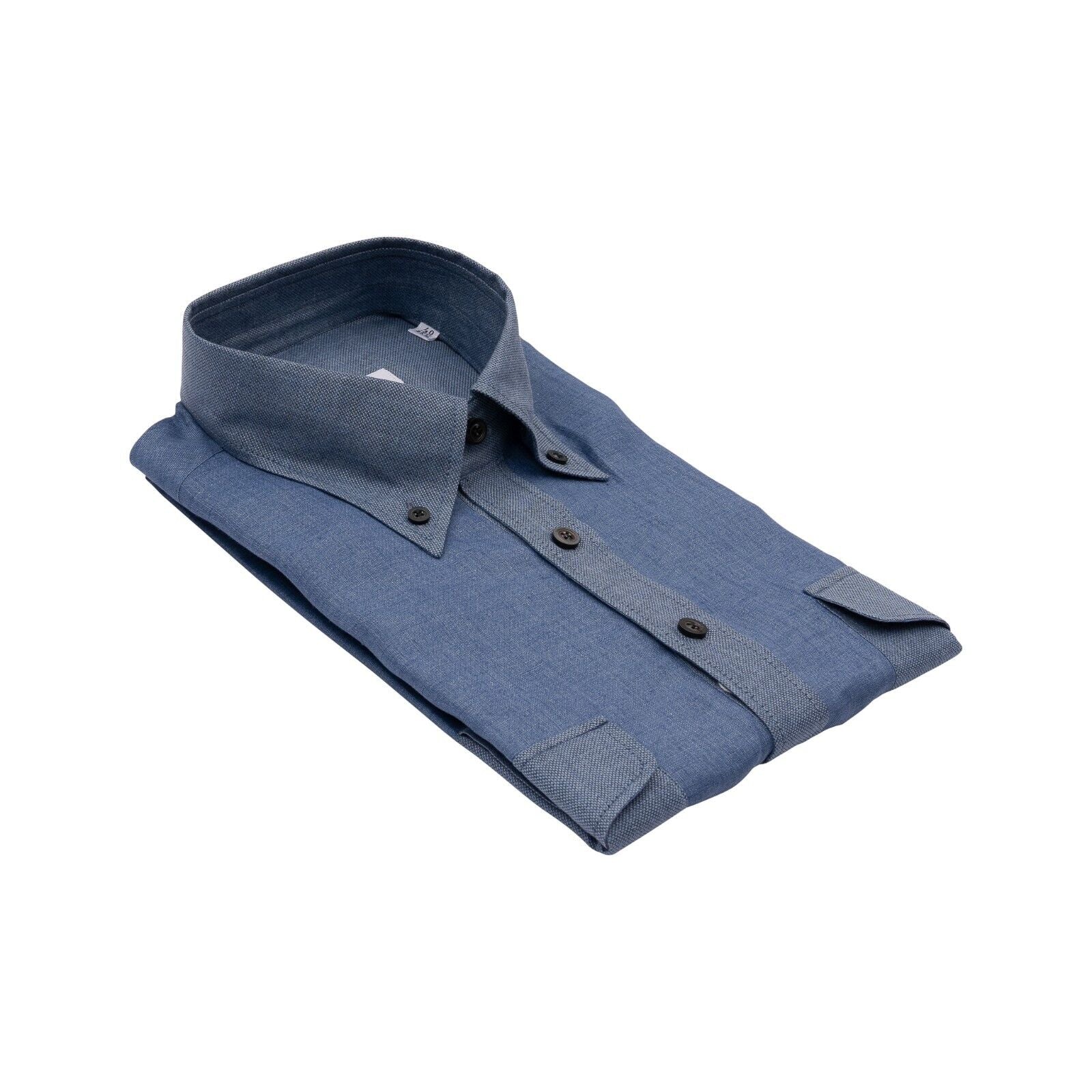 1400$ LUXURY MAROL BOLOGNA Short Sleeve Shirt Blue 100% Linen  15.75 - 40