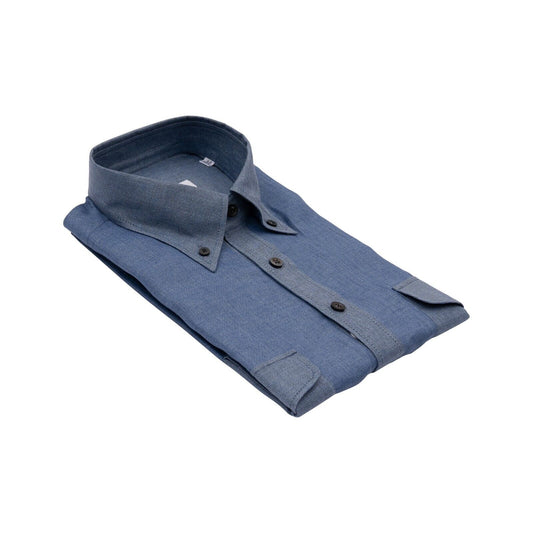 1400$ LUXURY MAROL BOLOGNA Short Sleeve Shirt Blue 100% Linen 15.75 - 40