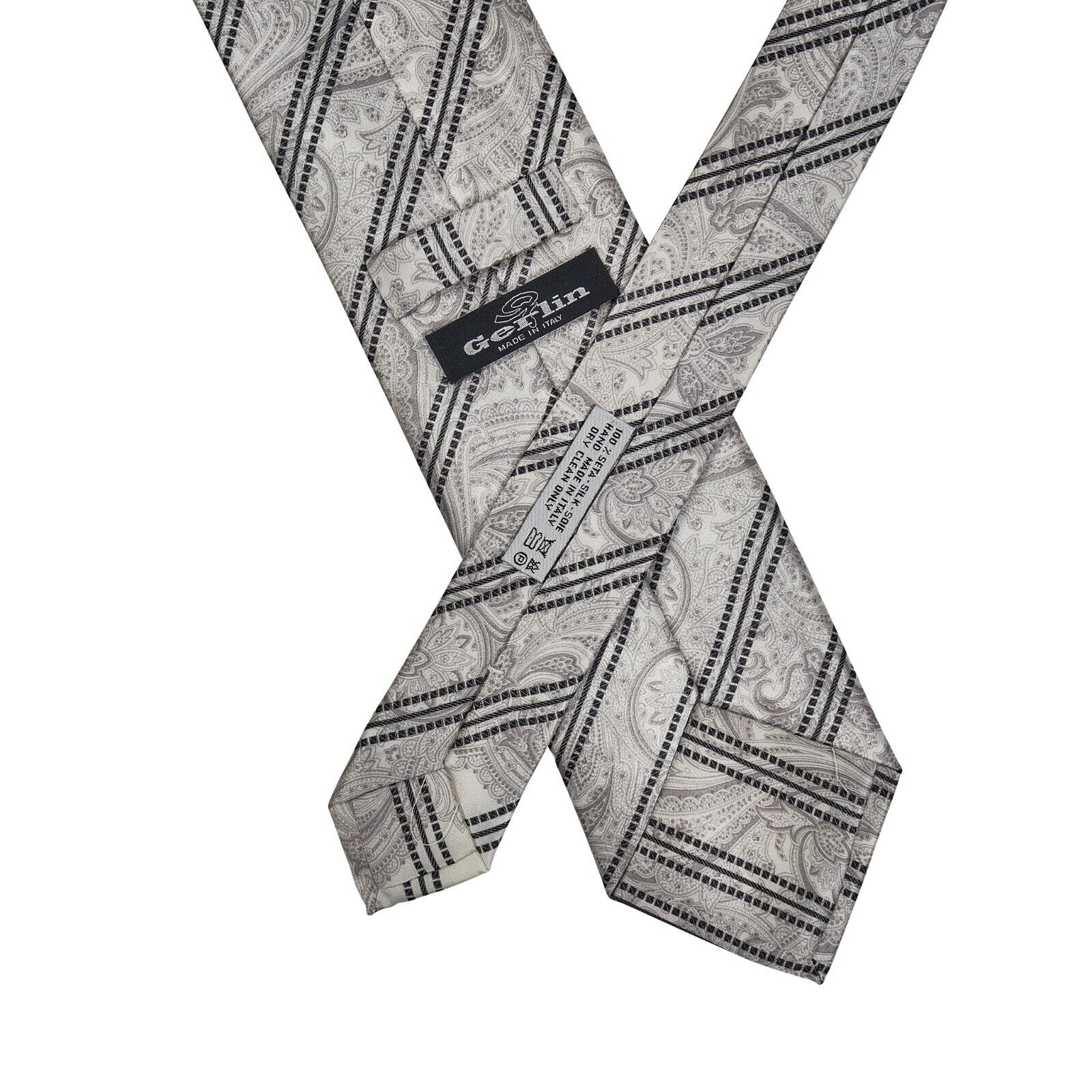 $220 ITALO FERRETTI x GERLIN Tie Silk Striped Grey Handmade in Italy BIJAN BIJAN