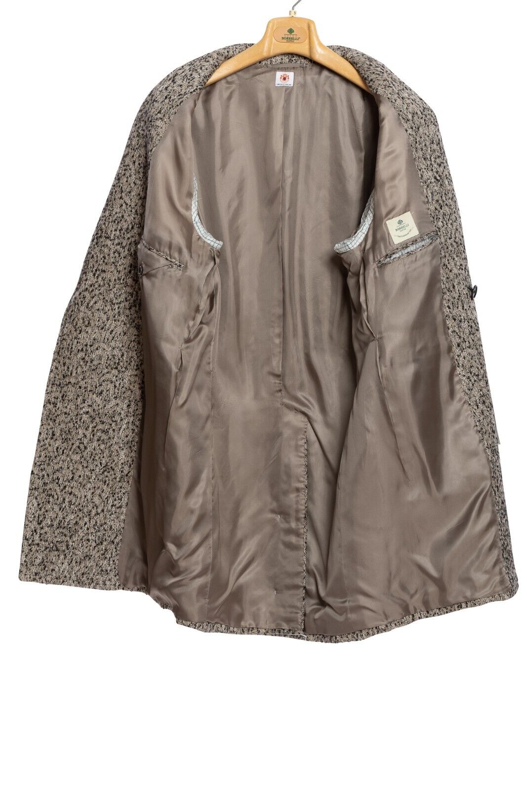$3400 LUIGI BORRELLI NAPOLI Hand-Sewn Beige Coat Double Breasted Wool Blend