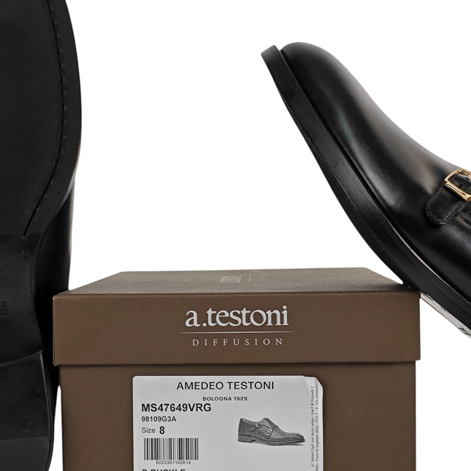1250$ TESTONI Double Monk Shoes Buckle Black Lux Calf 8 UK / 9 US / 42 IT