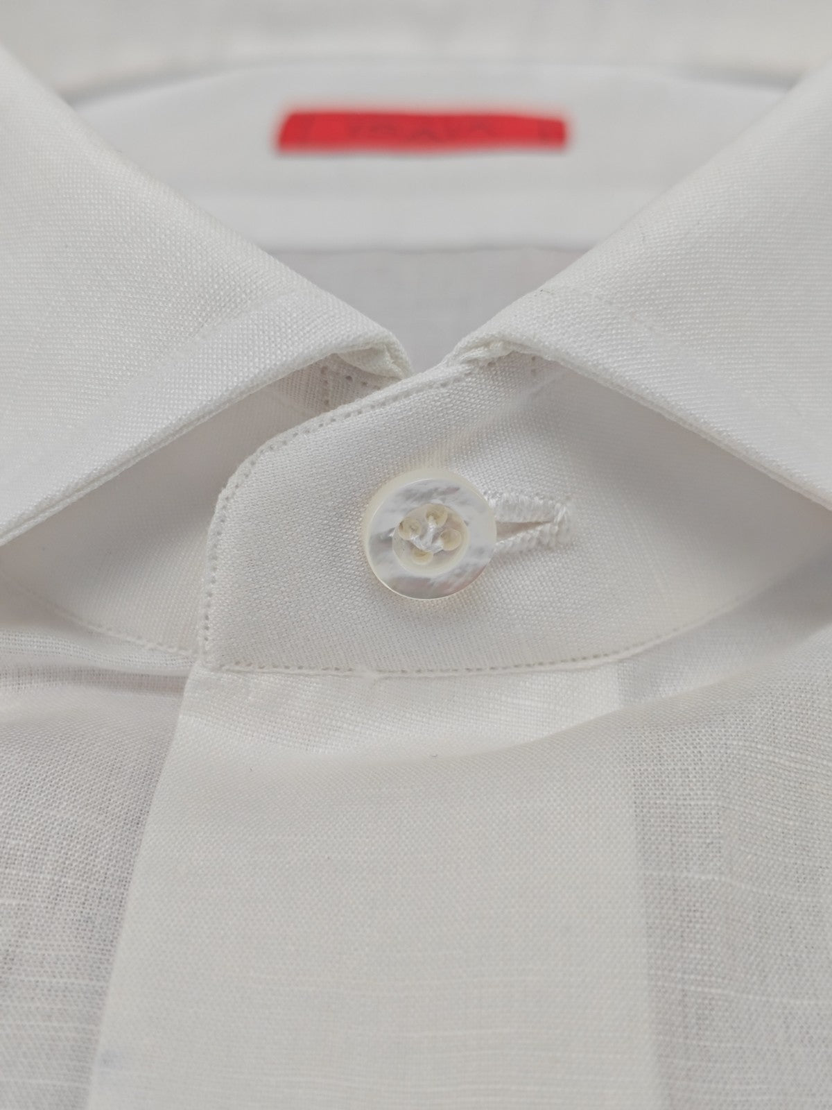850$ ISAIA NAPOLI "Mix" Hand-Sewn Dress Shirt White Cotton - Linen 17.5 - 44