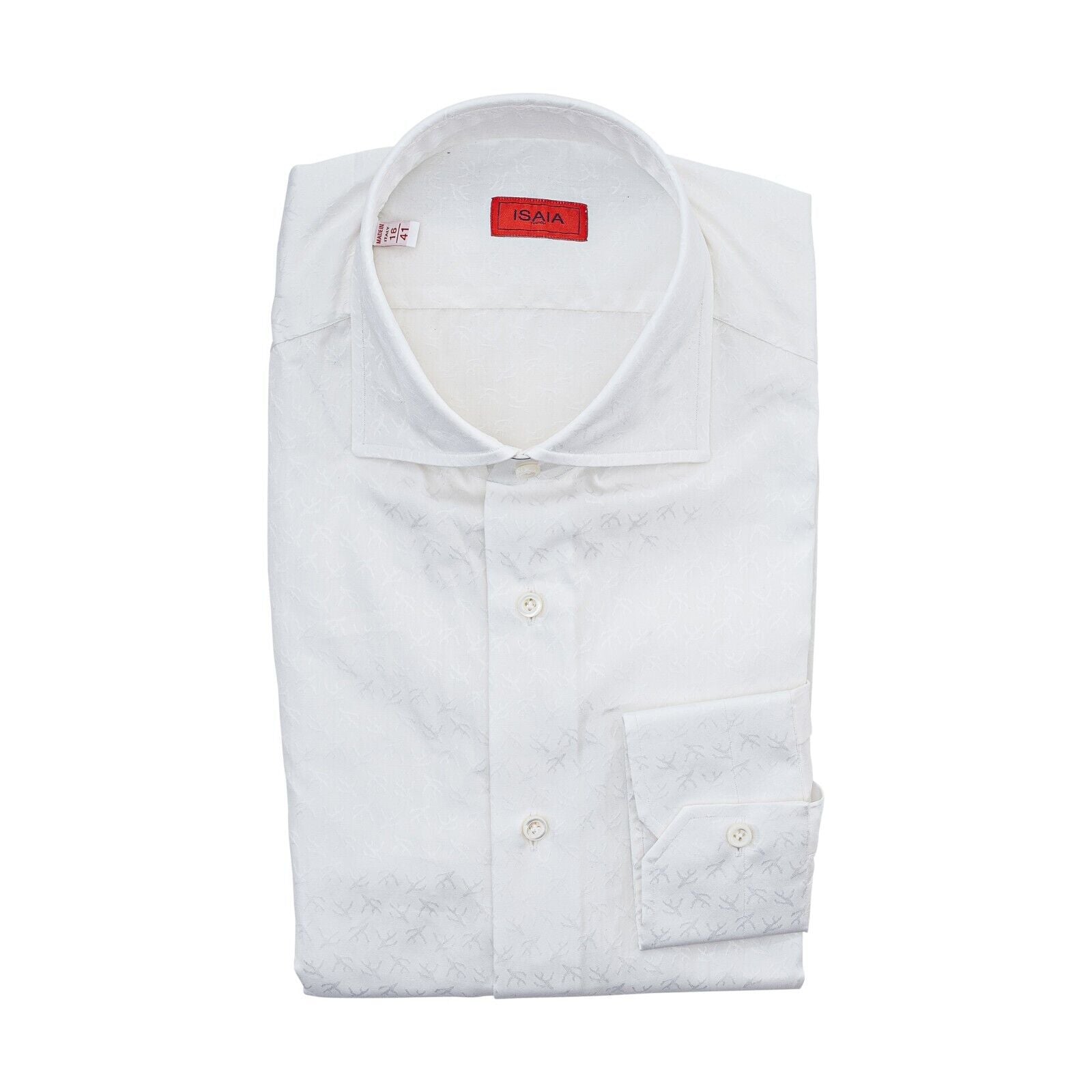 690$ ISAIA NAPOLI "Mini Coral Logo" White Hand-Sewn Casual Shirt Cotton 16 - 41