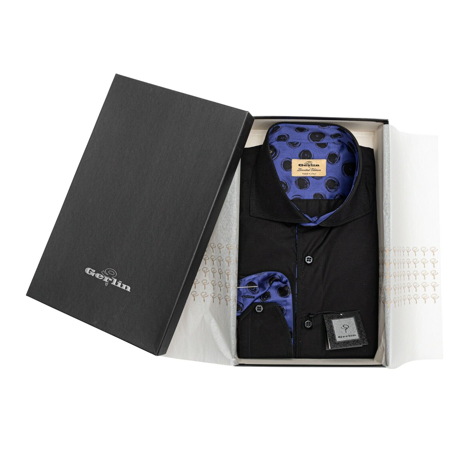 LUXURY 950$ GERLIN Shirt Black 100% ALUMO Cotton + Silk 16-41 ZILLI