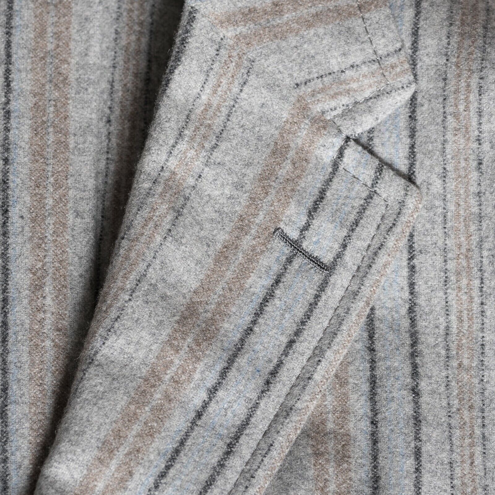 $1890 D'AVENZA Light Gray Cashmere Wool Striped Jacket Sewn in Italy 38 US 48 EU