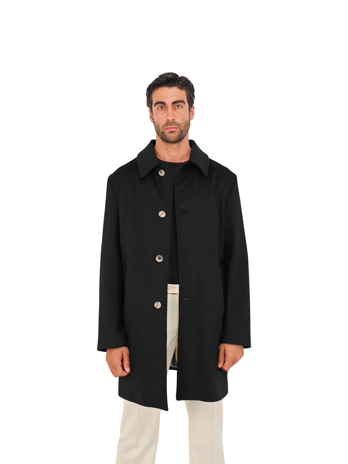5900$ ISAIA NAPOLI Black Hand-Sewn Car Coat Long Wool 40 US / 50 EU R