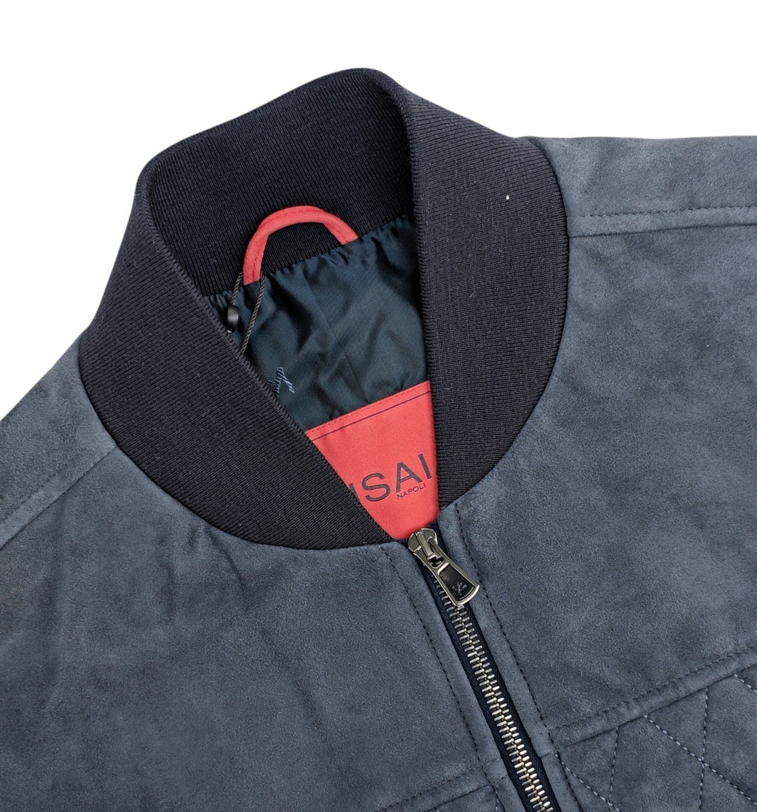 4200$ ISAIA NAPOLI Slate Blue Quilted Vest Jacket Lambskin Leather 42 US / 52 EU