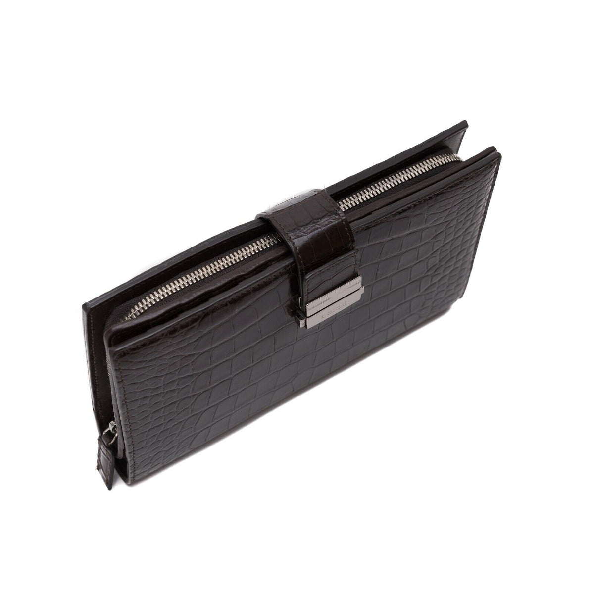 $4200 Testoni Bologna Chocolate Clutch Bag Travel Wallet Genuine Alligator