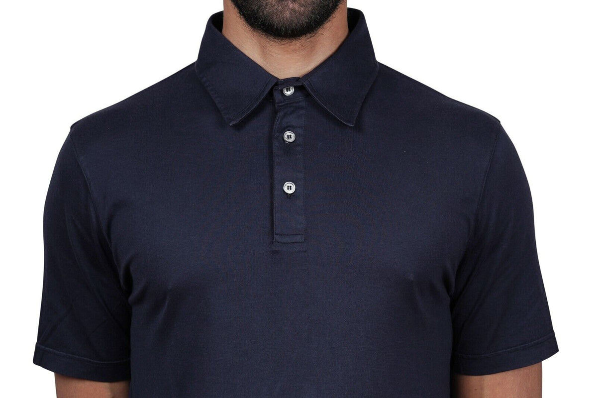 240$ FEDELI CASHMERE Knit Polo Extrafine Washed Cotton Blue Navy 40 US / 50 EU