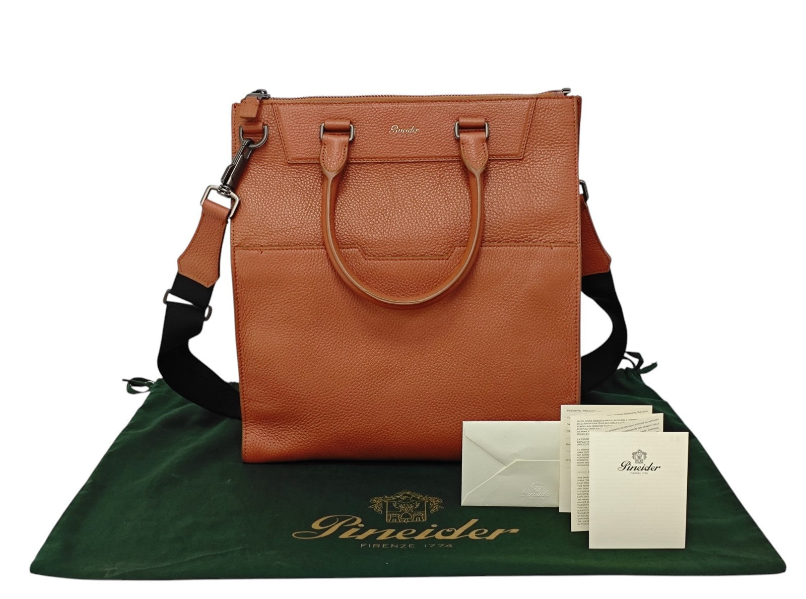 1500$ PINEIDER FIRENZE "Bottolato" PC Briefcase Shopping Tote Bag Grain Calf Rum