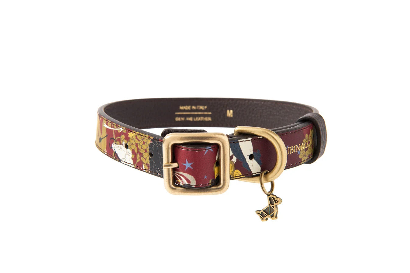 500$ POLDO X RUBINACCI NAPOLI Collar + Leash Leather Red "La Greca"