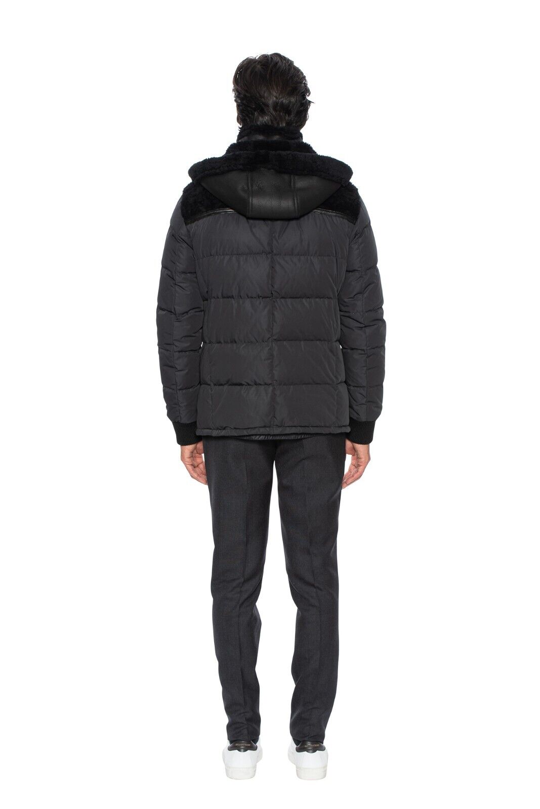 $3885 HETTABRETZ for TESTONI Black Jacket Coat Puffer Goose Down + Shearling