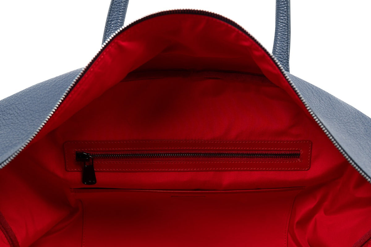 $2600 ISAIA NAPOLI "Logo" Blue Leather Large Duffle Bag Travel Weekender