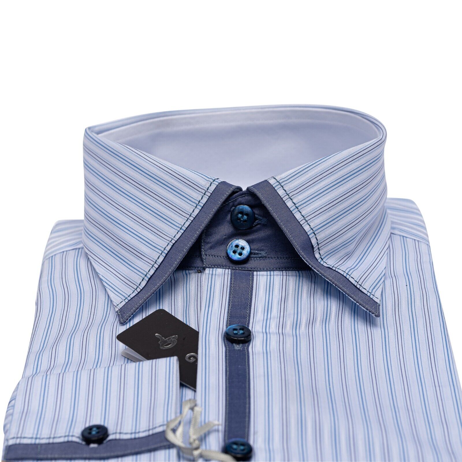 690$ LUXURY GERLIN Shirt Striped Blue Jacquard Cotton 16 - 41 3L ZILLI