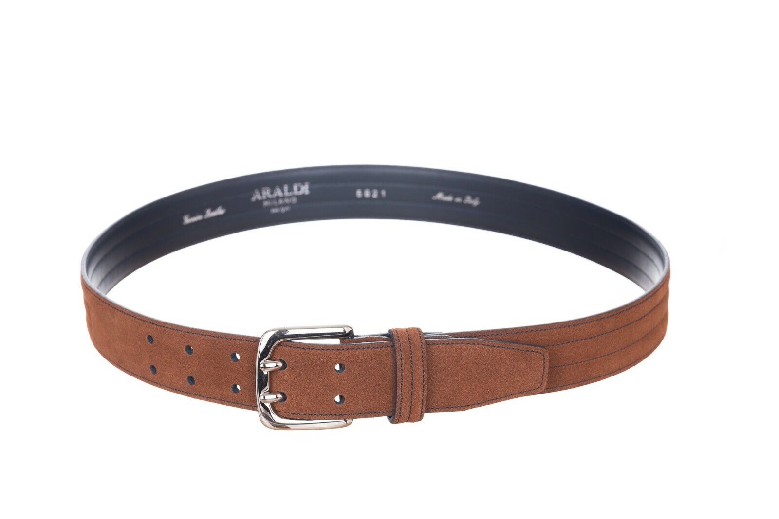 New ARALDI MILANO 1930 Brown Suede Leather Men Belt Handmade in Italy Sz 85 (S)