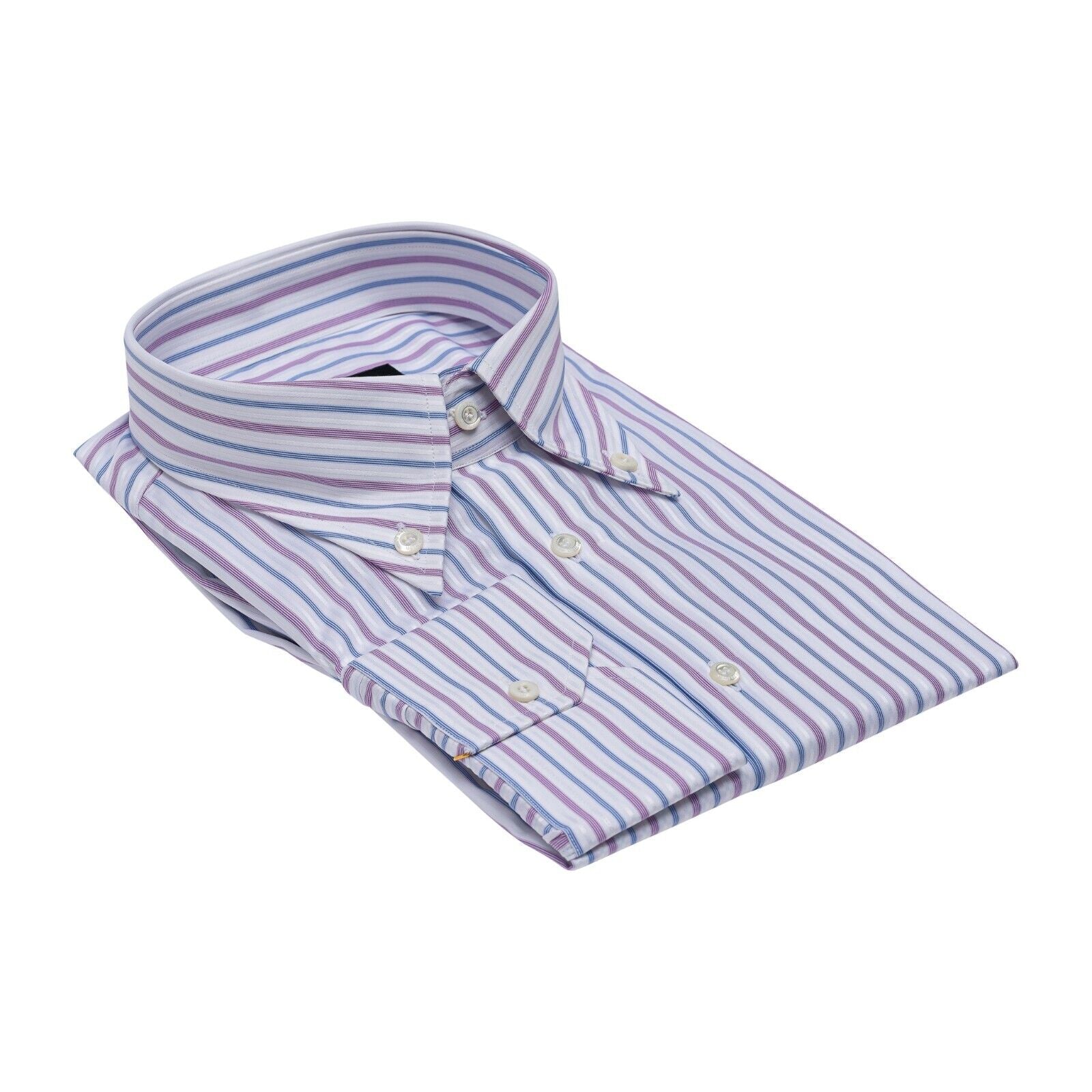 690$ LUXURY GERLIN Shirt POINT Striped White Cotton 3R ZILLI