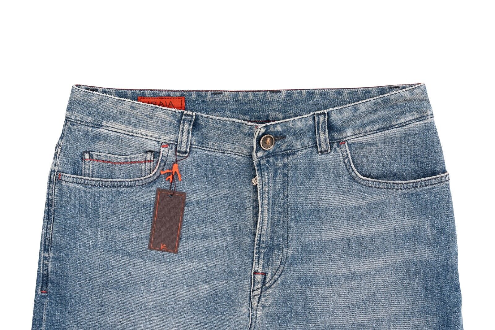 690$ ISAIA NAPOLI Light Blue Denim Jeans Trousers Pant Regular Cotton