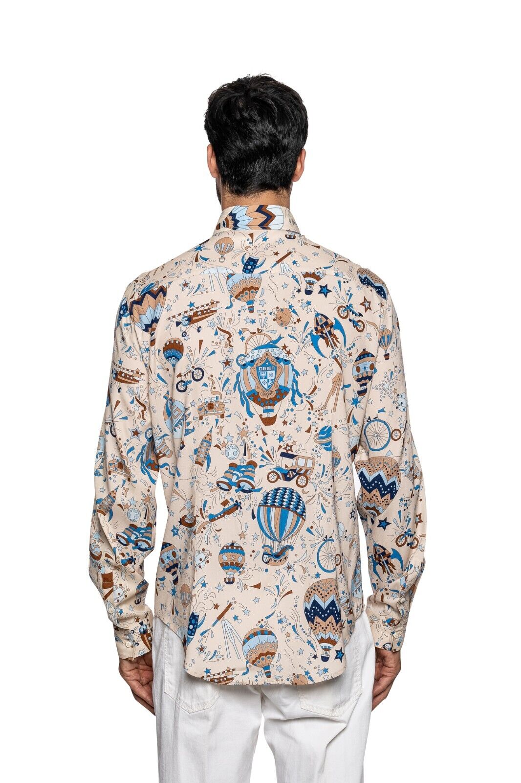 1600$ MAISON OGIER by ITALO FERRETTI Shirt Beige 100% Silk Crèpe Size L BIJAN