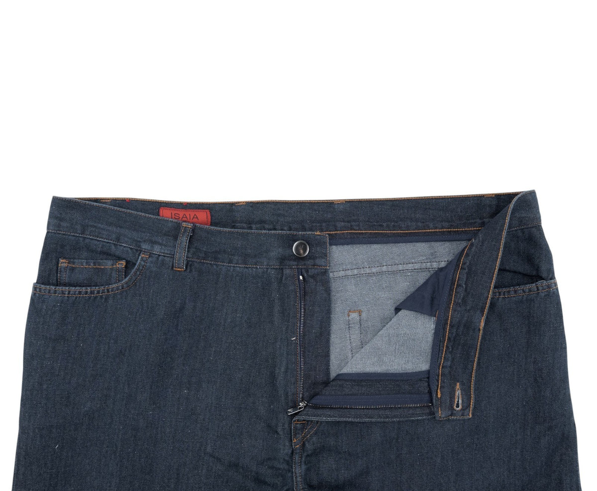 795$ ISAIA NAPOLI Blue Denim Jeans Pant Cotton Linen Regular Fit 44 US / 60 EU