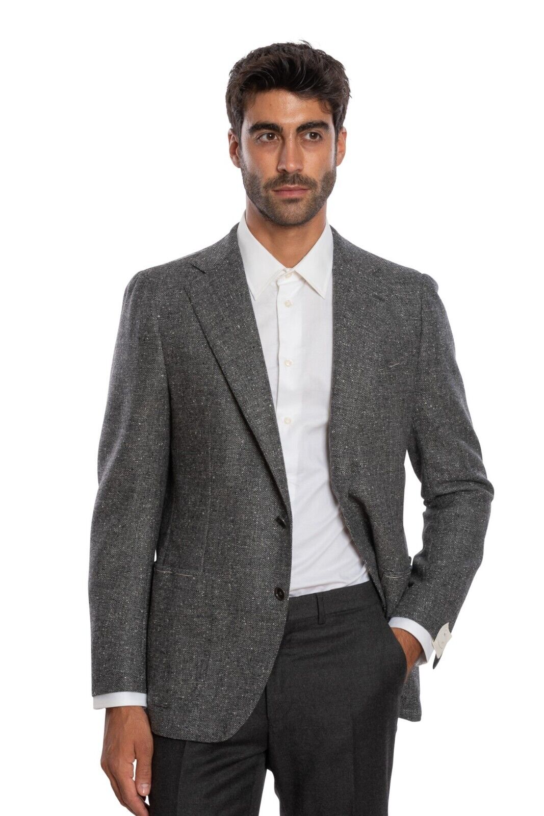 $2050 LUIGI BORRELLI "FIRENZE" Hand-Sewn Gray Jacket Sport Coat Donegal Wool