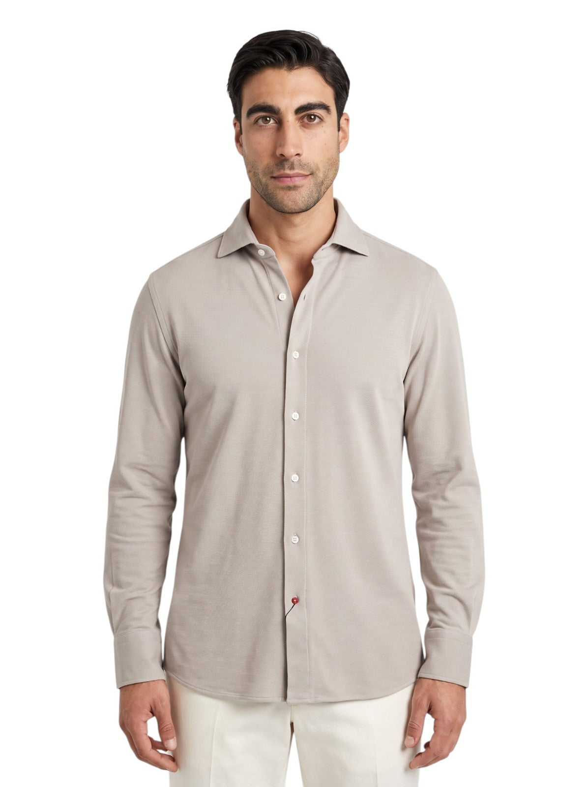 665$ ISAIA NAPOLI Dress Shirt Light Beige Solid Cotton 17.5 - 44