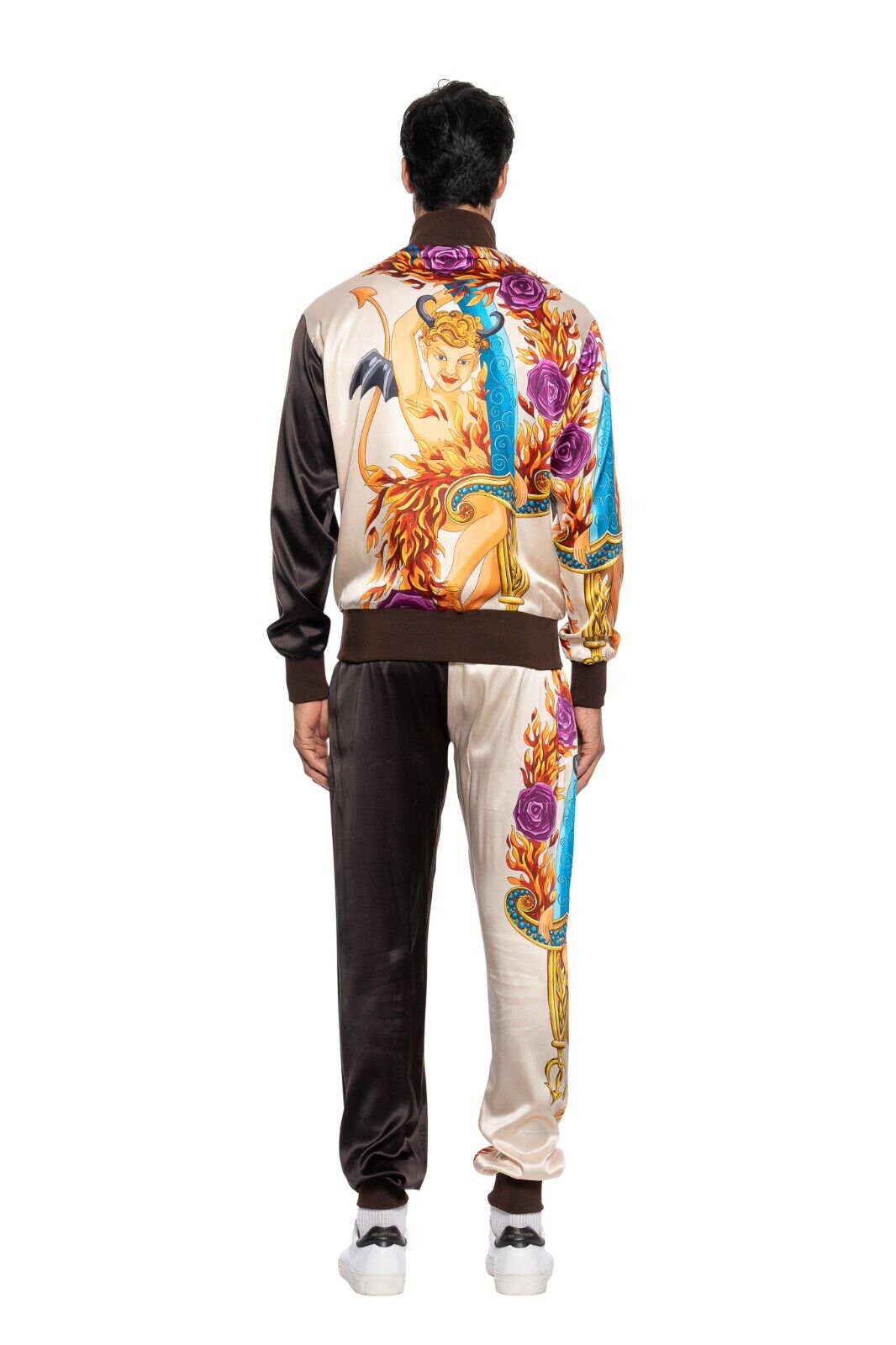 3500$ ITALO FERRETTI Tracksuit Jogging Suit "ACE OF SPADE" 100% Silk Size L