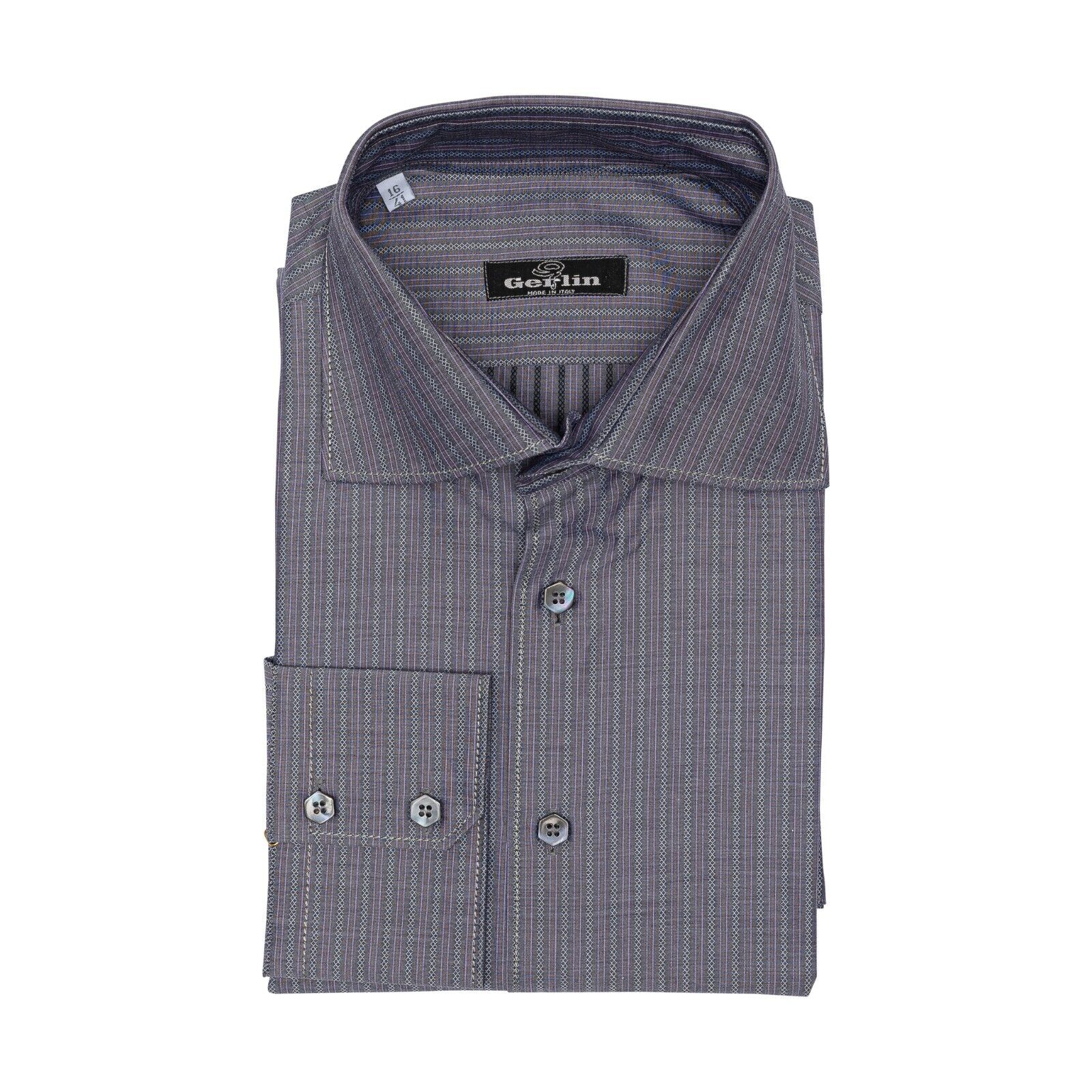 690$ ITALIAN LUXURY GERLIN Shirt Gray Striped Cotton 16 - 41 10F BIJAN