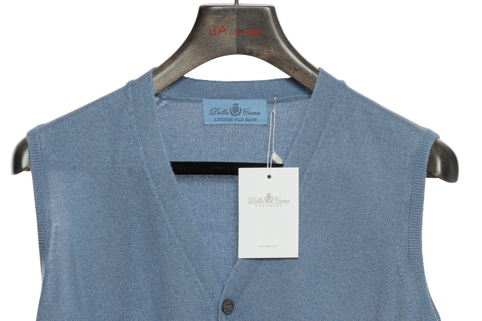 450$ DELLA CIANA CASHMERE Sweater Vest Cardigan Cashmere Silk Blue 40 US / 50 EU