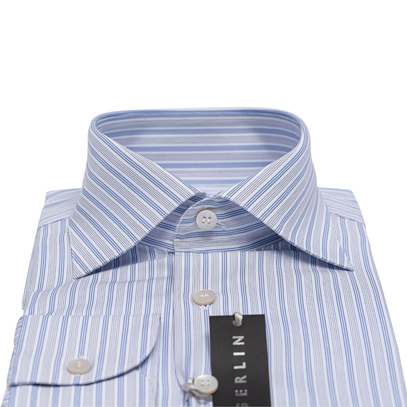 690$ LUXURY GERLIN Shirt striped White - Blue Cotton 16 - 41 2AS ZILLI
