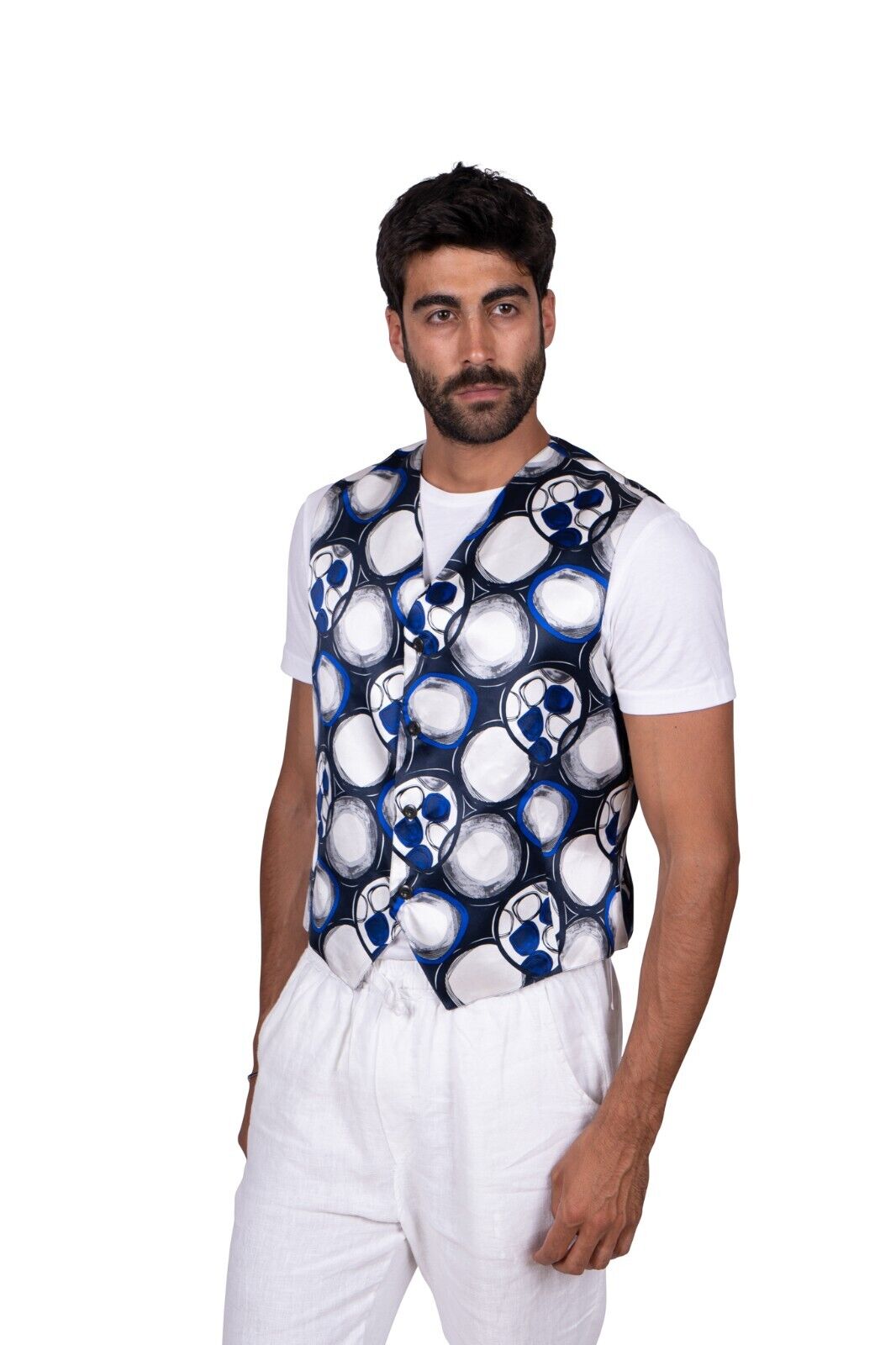 1200$ LUXURY GERLIN Gilet Jacket Vest Blue 100% Silk Size 16 - 41 ZILLI