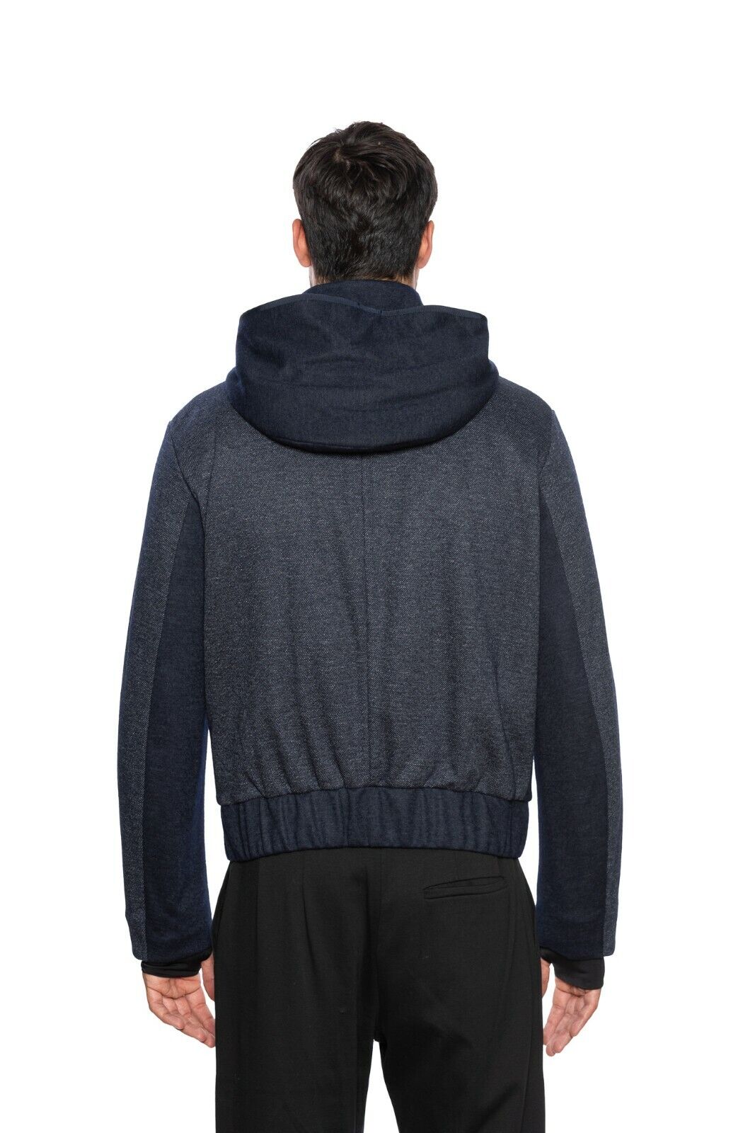 650$ EMPORIO ARMANI Bomber Blouson Jacket Blue Wool Blend "Brand Logo Steel"