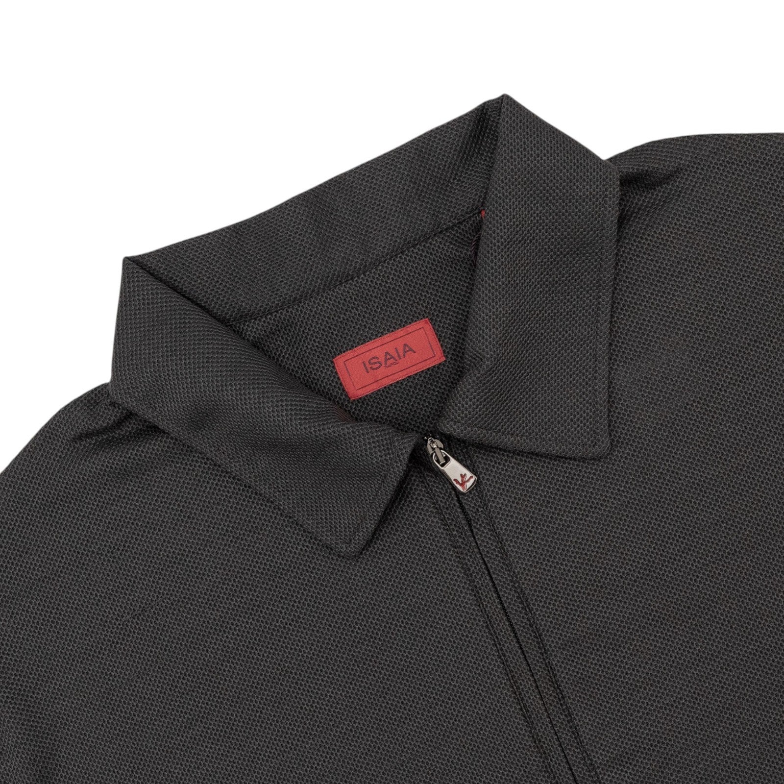 1200$ ISAIA NAPOLI " Logo" Gray Polo Zip Long Sleeve Knit Wool Jersey