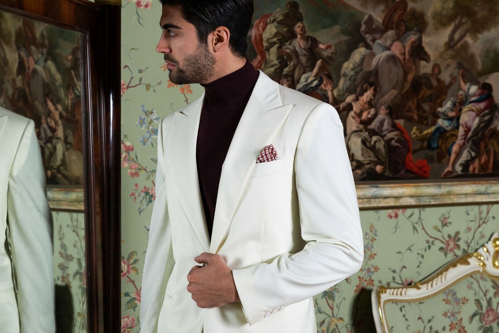 $2590 BELVEST Ivory Fine Wool 110's Formal Jacket 38 US / 48 EU Drop 8C