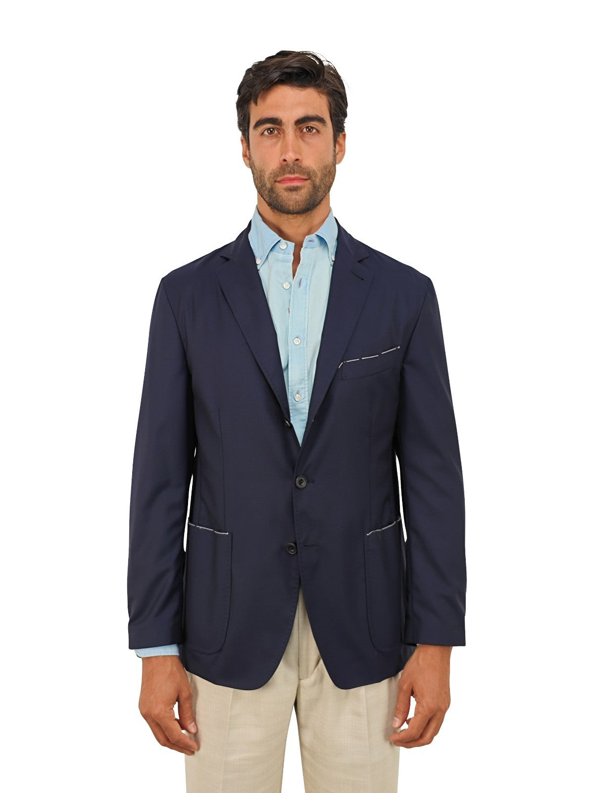 $1750 RUBINACCI NAPOLI Blue Navy Solid Unlined Jacket Fine Wool