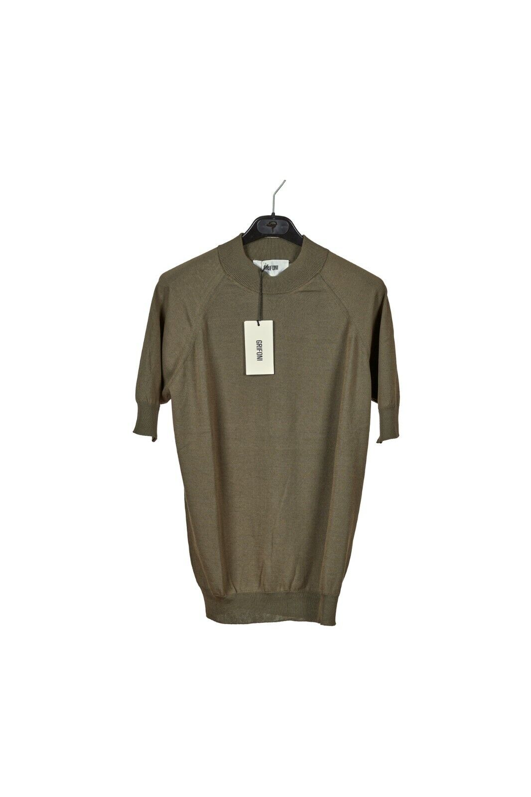 240$ Italian Luxury MAURO GRIFONI Sweater Knit T-Shirt Cotton Military Green
