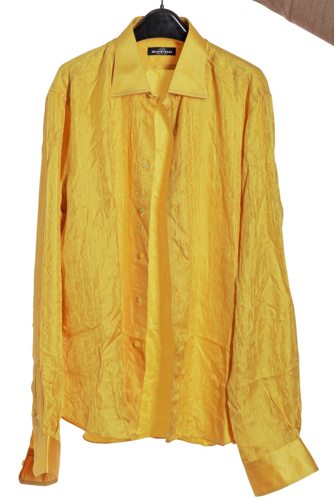 ITALIAN LUXURY 1400$ GERLIN Shirt Jacquard Gold 100% Silk 16-41 BIJAN