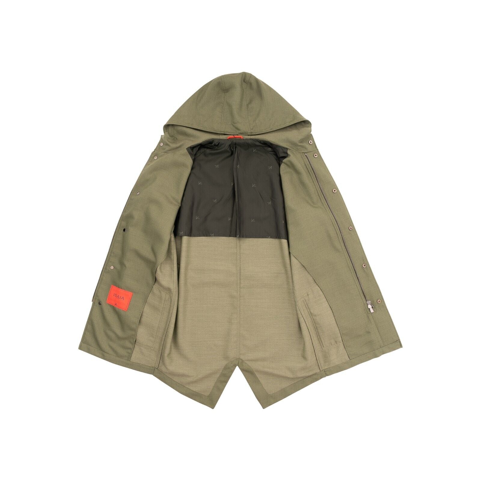 $3900 ISAIA NAPOLI Green Hood Parka Belted Coat Wool Cashmere 38 US / 48 EU
