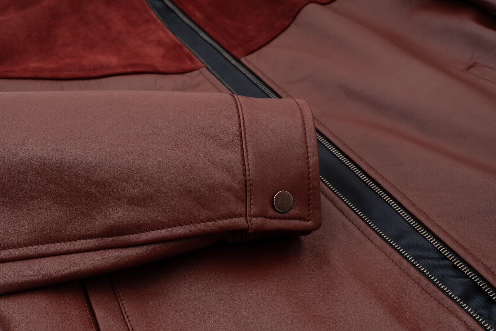 $2400 EIDOS by ISAIA NAPOLI Burgundy Jacket Nappa Leather + Suede 38 US / 48 EU