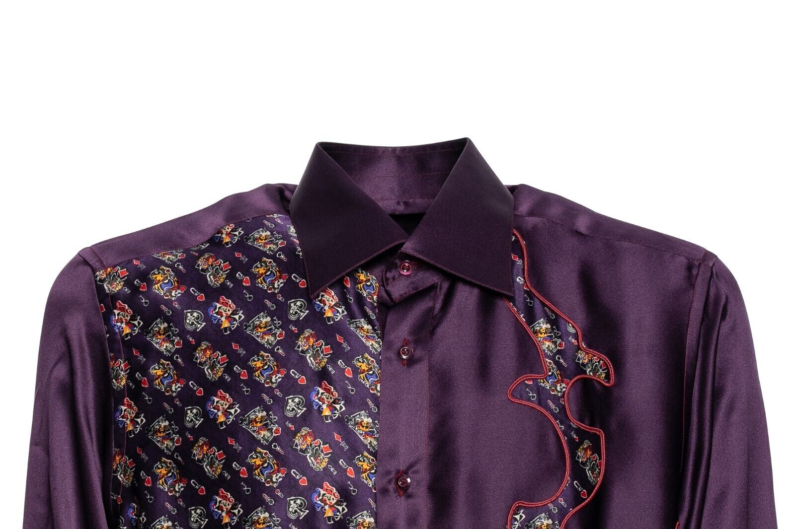ITALIAN LUXURY 1400$ GERLIN Shirt Purple "POKER PATCH" 100% Silk 16-41 BIJAN