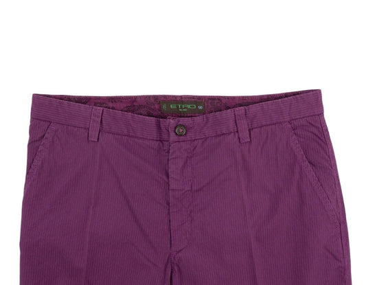 750$ ETRO MILANO Purple Pinstripe Fine Cotton Pant Straight Leg 34 US / 50 EU