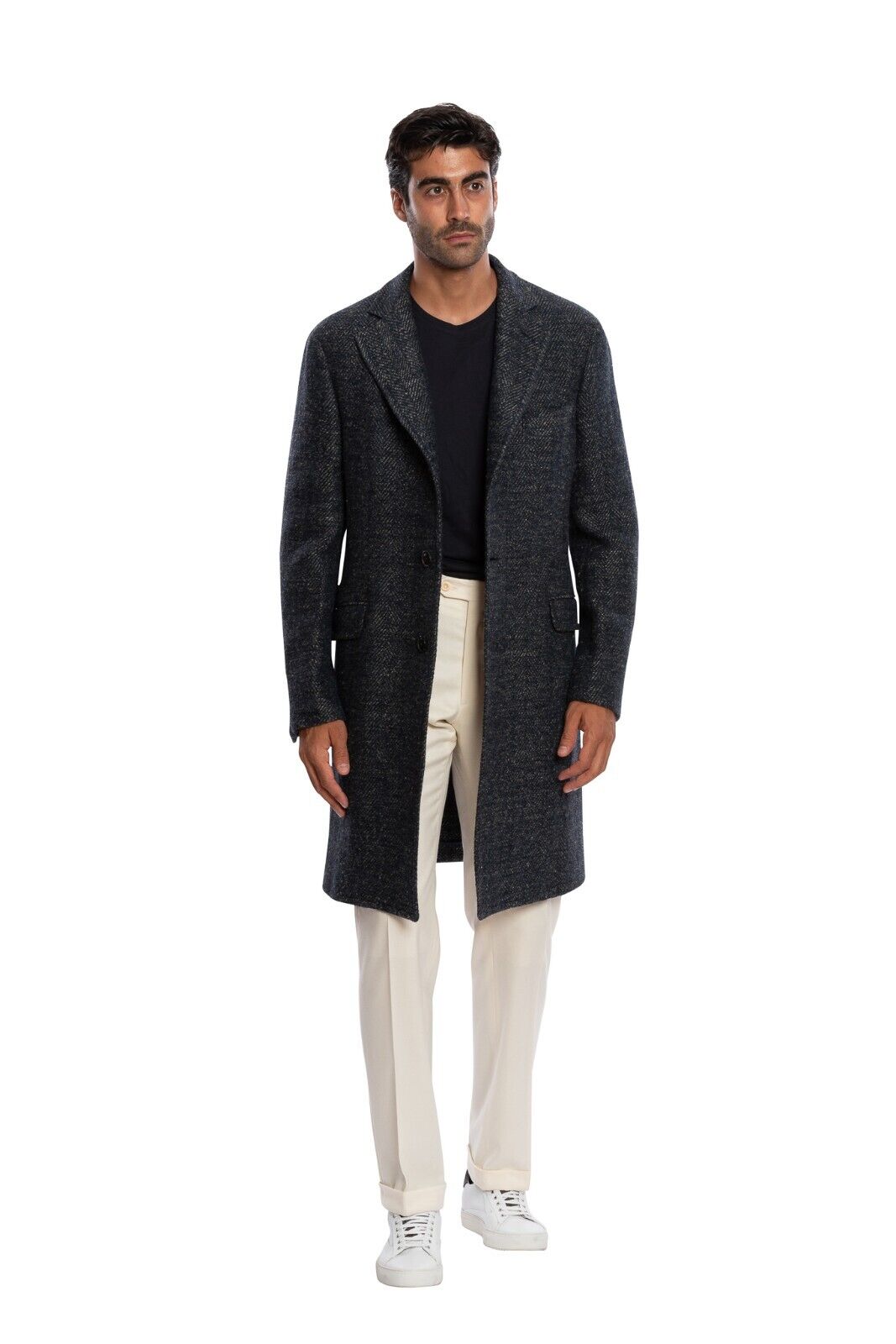 $2150 BOGLIOLI MILANO Single Braested Blue Coat K.Jacket TWEED Wool Herringbone