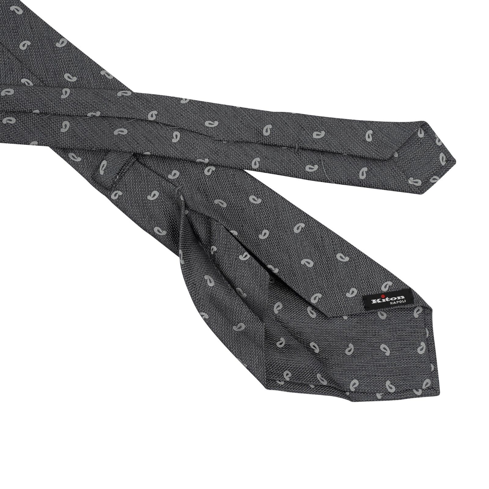 $330 KITON NAPOLI 7 - Fold Tie Paisley Gray 100% Silk 148cm - 8.5cm