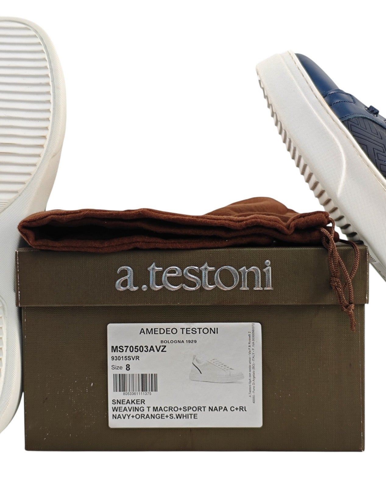 700$ TESTONI Sneaker Weaving Calf Navy Blue & Orange 8 UK / 9 US / 42 IT