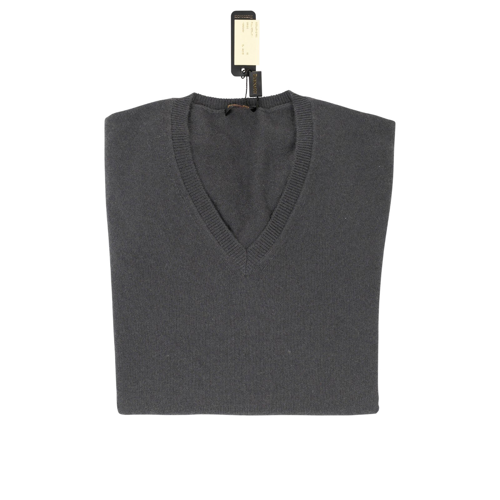 750$ RUBINACCI NAPOLI Dark Gray Sweater V-Neck 100% Soft Cashmere