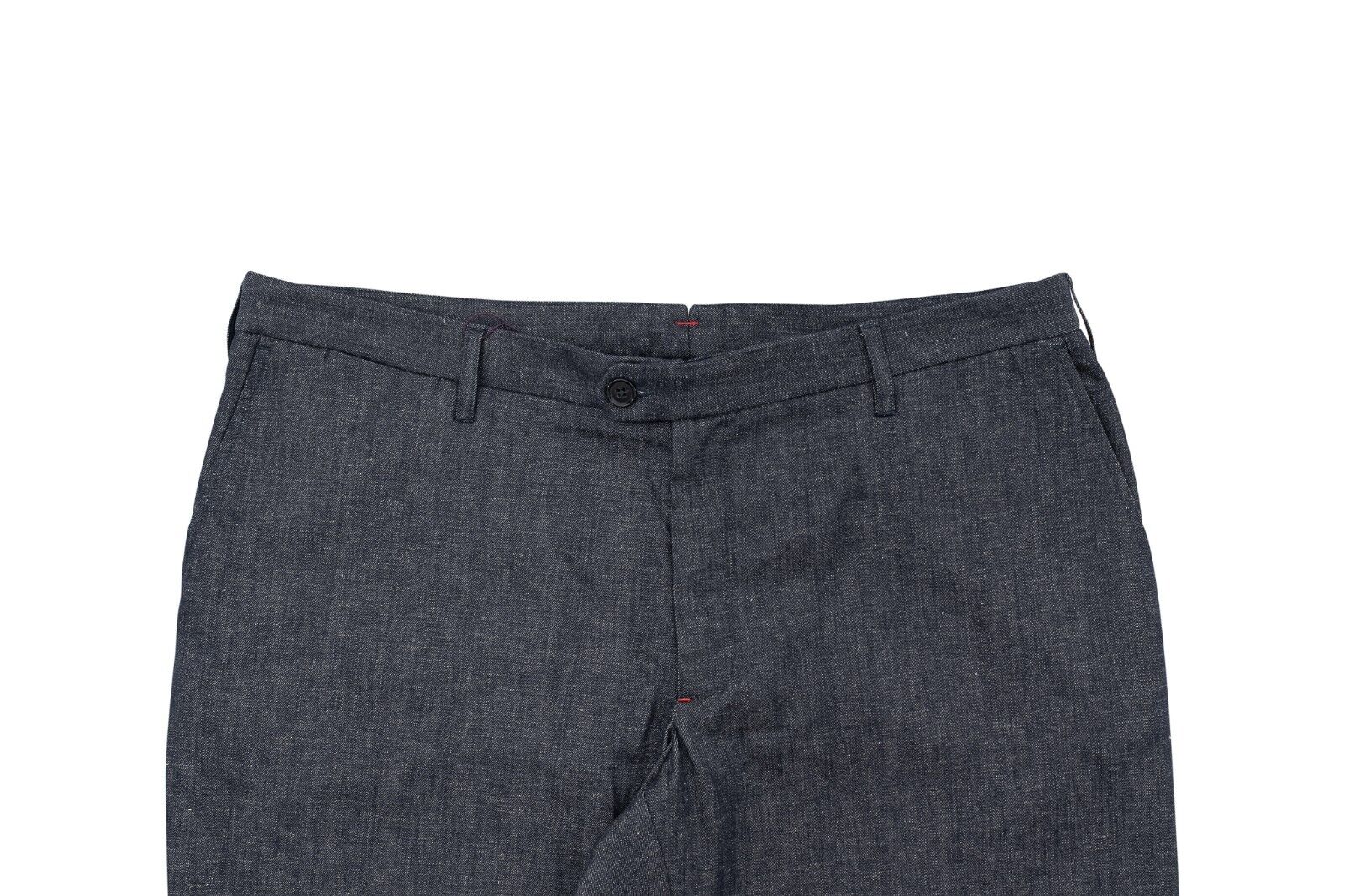 690$ ISAIA NAPOLI Blue Denim Jeans Pant Wide Leg Cotton / Linen 42 US / 58 EU