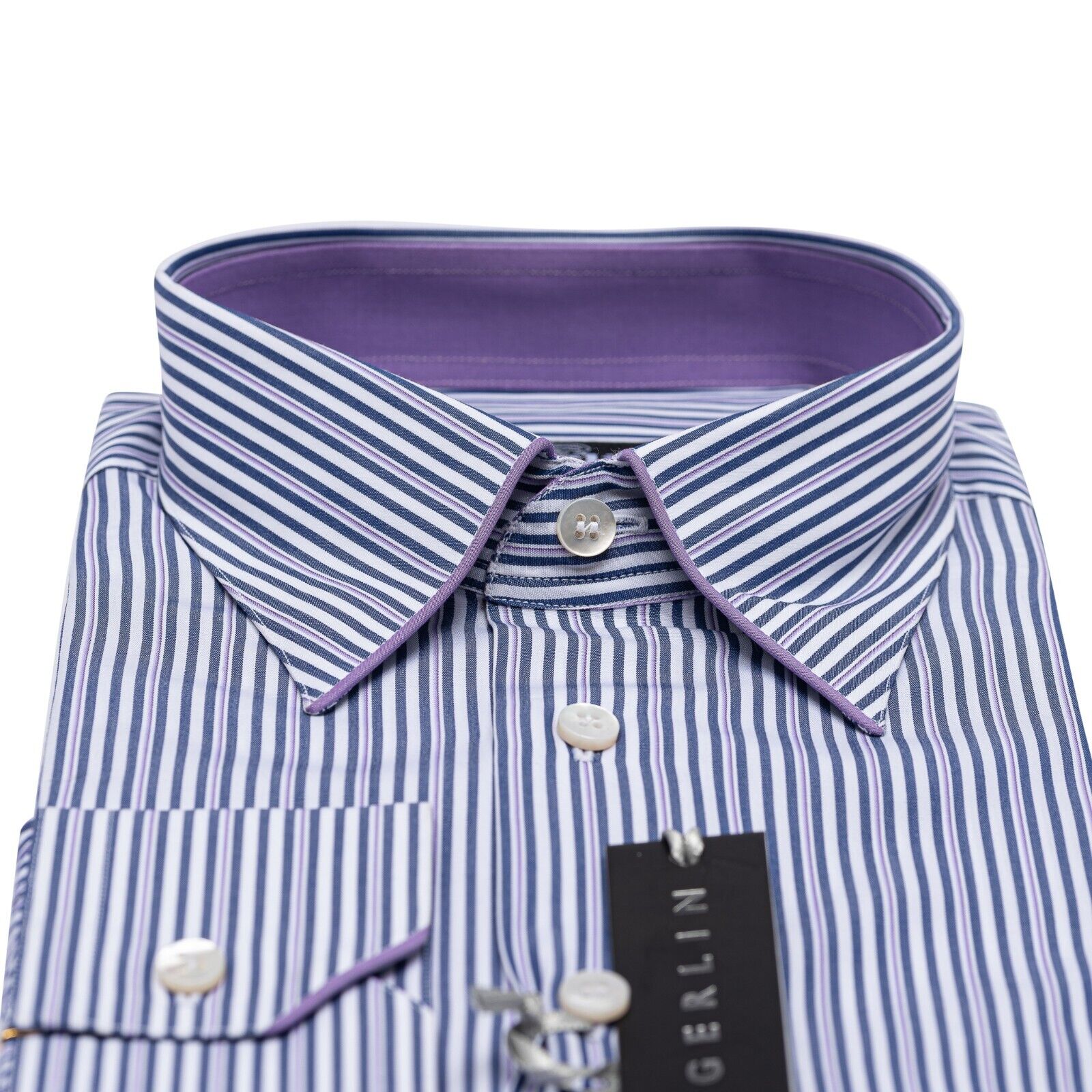 690$ LUXURY GERLIN Shirt Point Collar Violet Cotton 16 - 41 - 8A BIJAN
