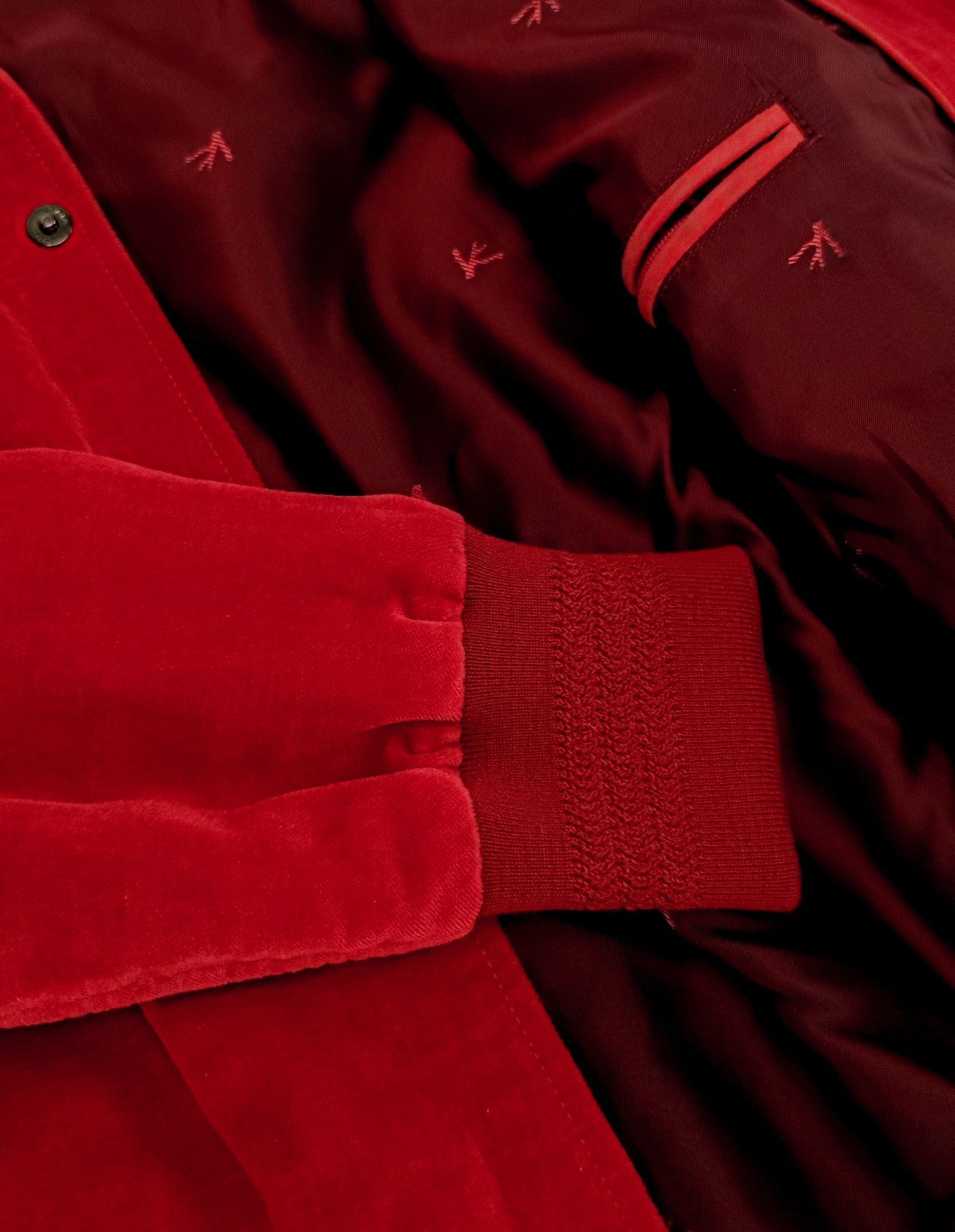 $3250 ISAIA NAPOLI "Varsity" Bomber Jacket Red Brushed Velvet Cotton - Linen