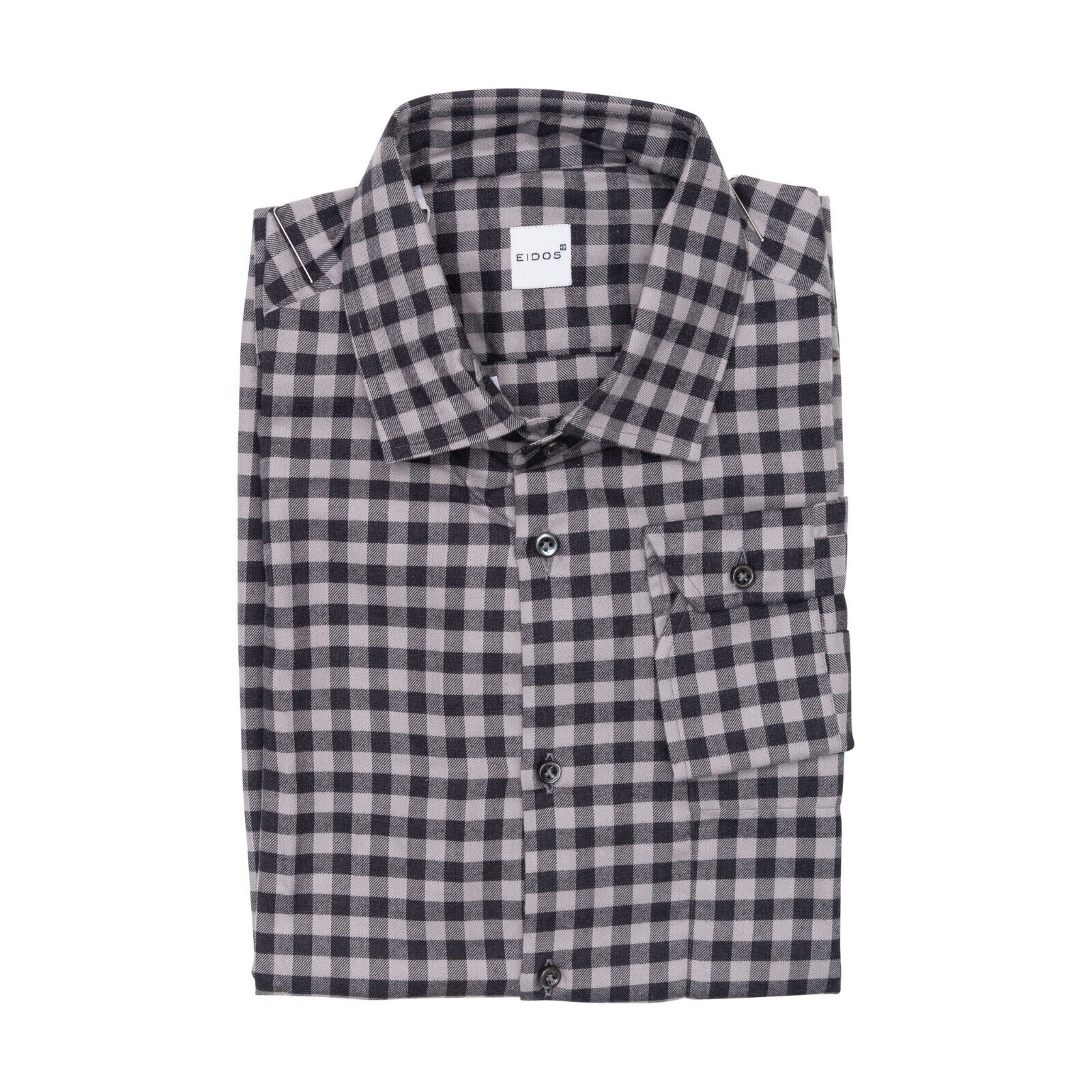 350$ EIDOS by ISAIA NAPOLI "Pocket" Gray Shirt Checks Cotton Twill 15.5 - 39